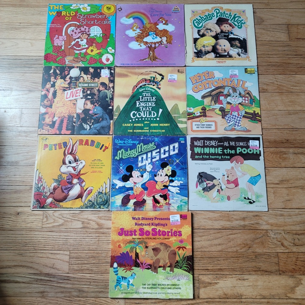 10 VTG Kids Vinyl Record Lot Disney Care Bears‎ Strawberry Shortcake LP Album